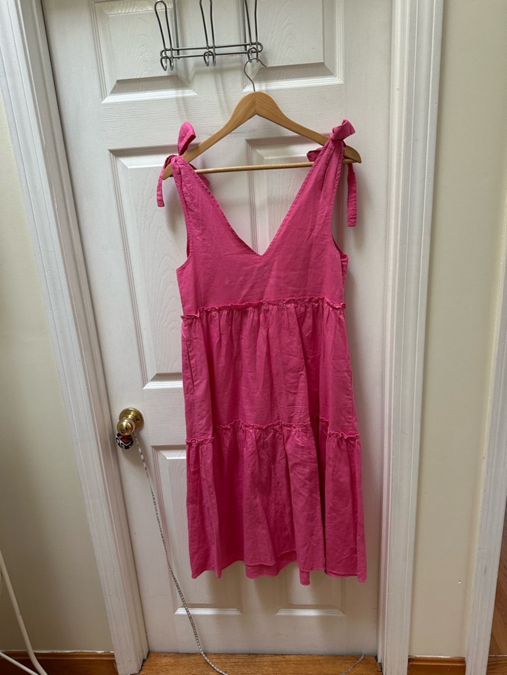 Petal + Pup pink linen blend dress Hot Pink Tie-Shoulder Tiered Erenda 6 - Picture 7 of 9